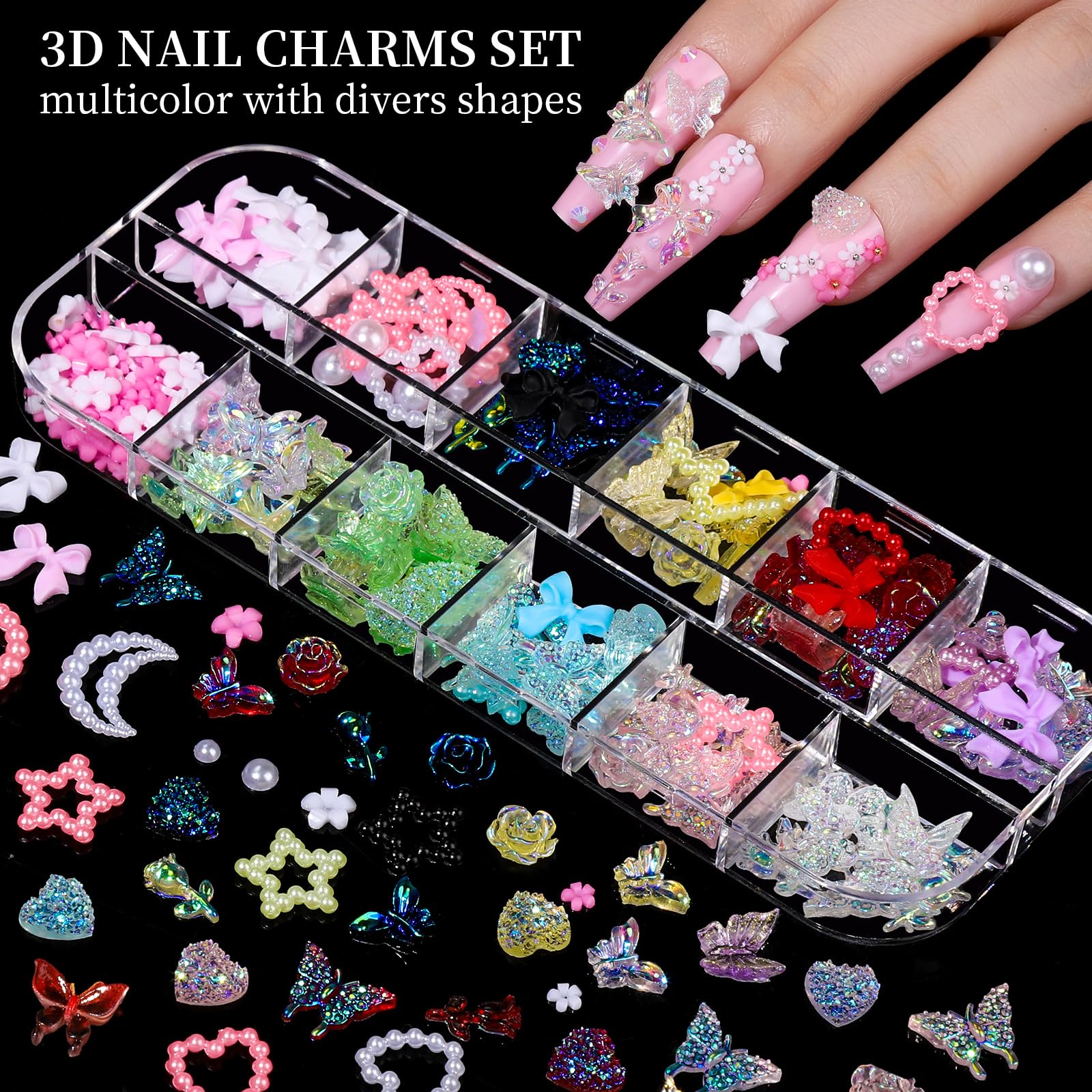 Fandamei 3D nail charms butterflies and bows for vibrant nail art