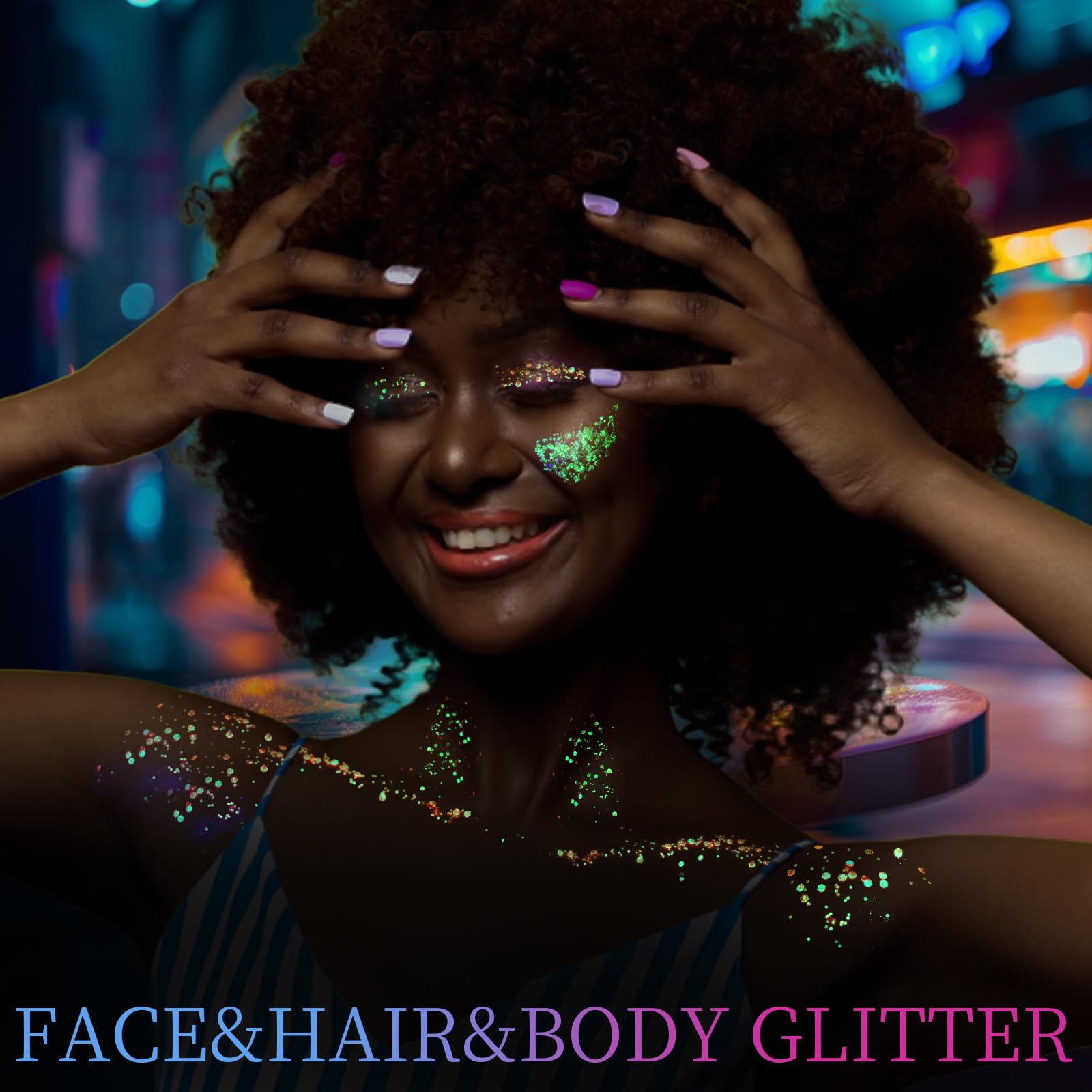 Fandamei brillos para cara, cuerpo y pelo con efecto fluorescente
