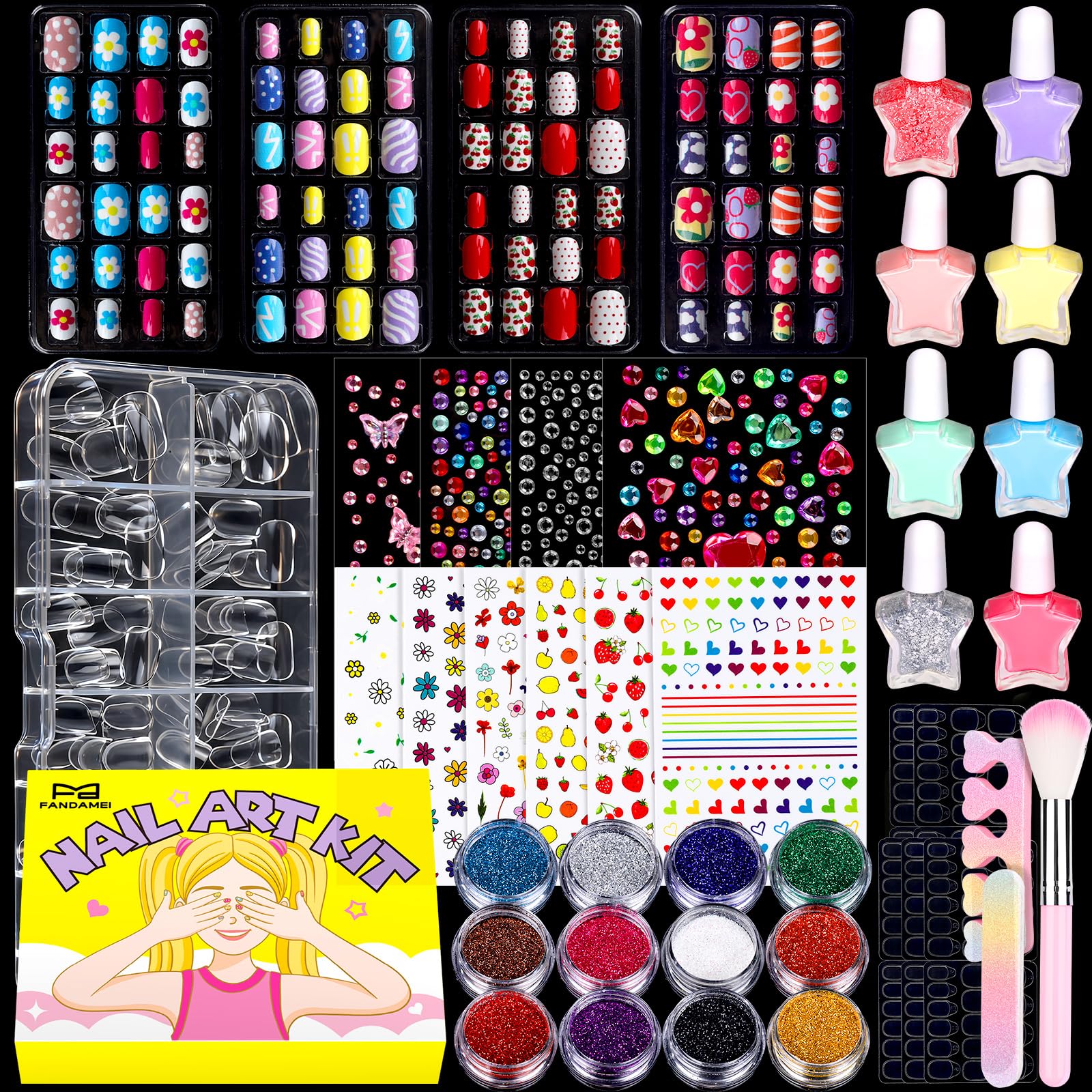 Caja del kit Fandamei con organizador para uñas de niñas, opción práctica para manualidades.