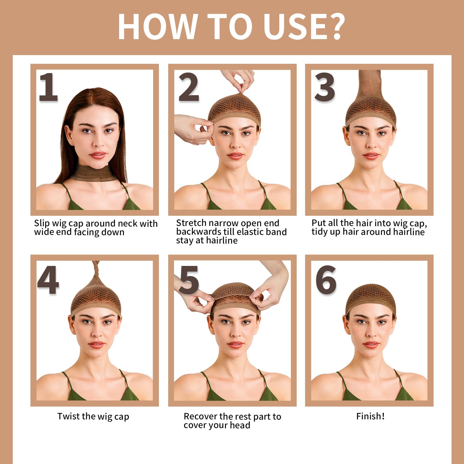 Fandamei cap-peluca-dos-piezas: conjunto práctico para cabello largo y variantes de peinado.