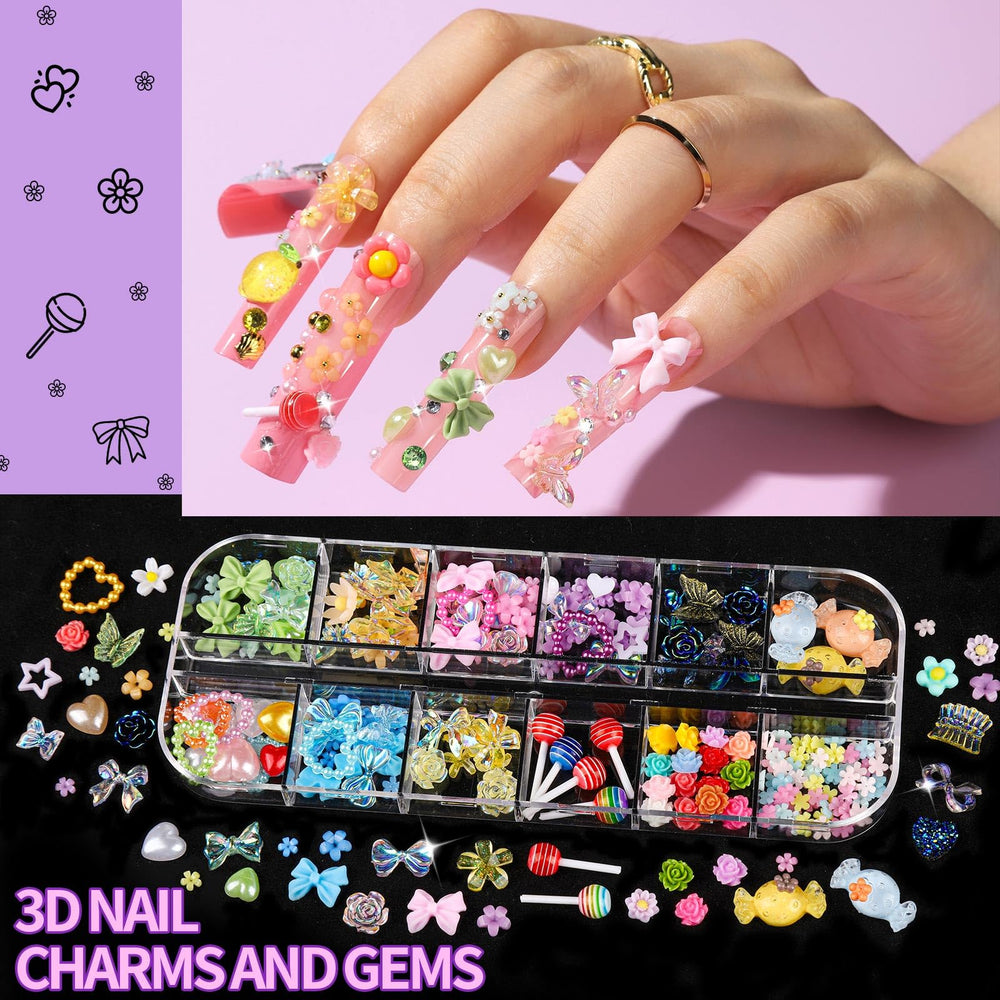 Fandamei adornos 3D piruletas y lazos para uñas coloridas