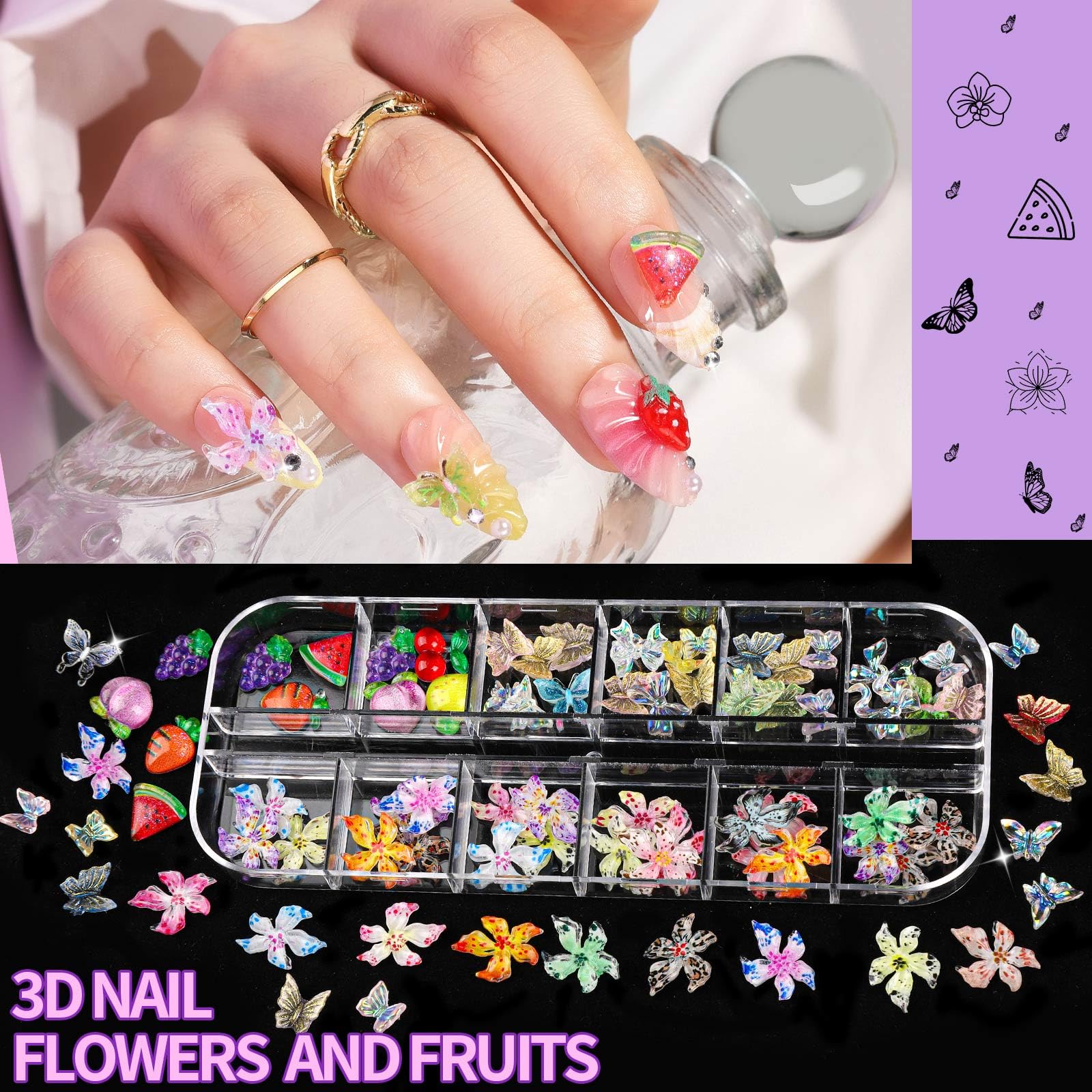 Fandamei adornos dorados para uñas con brillo duradero