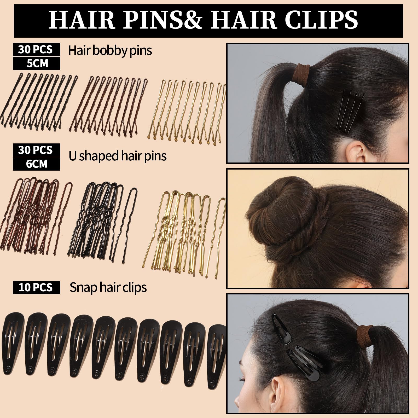 Fandamei clips pelo negros, sujetan peinados sin resbalar.