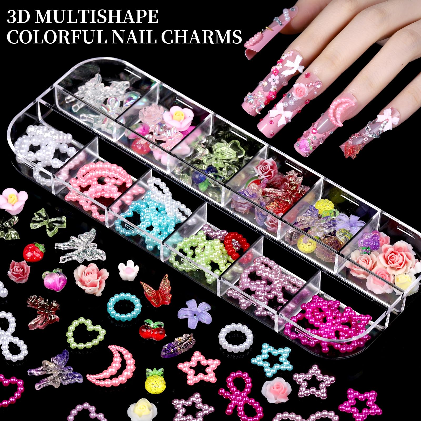 FANDAMEI encantos de uñas con frutas y corazones, diseño divertido