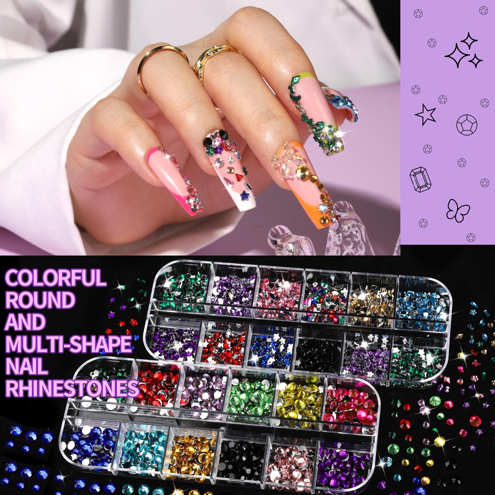 Fandamei cristales coloridos para acentos brillantes en uñas