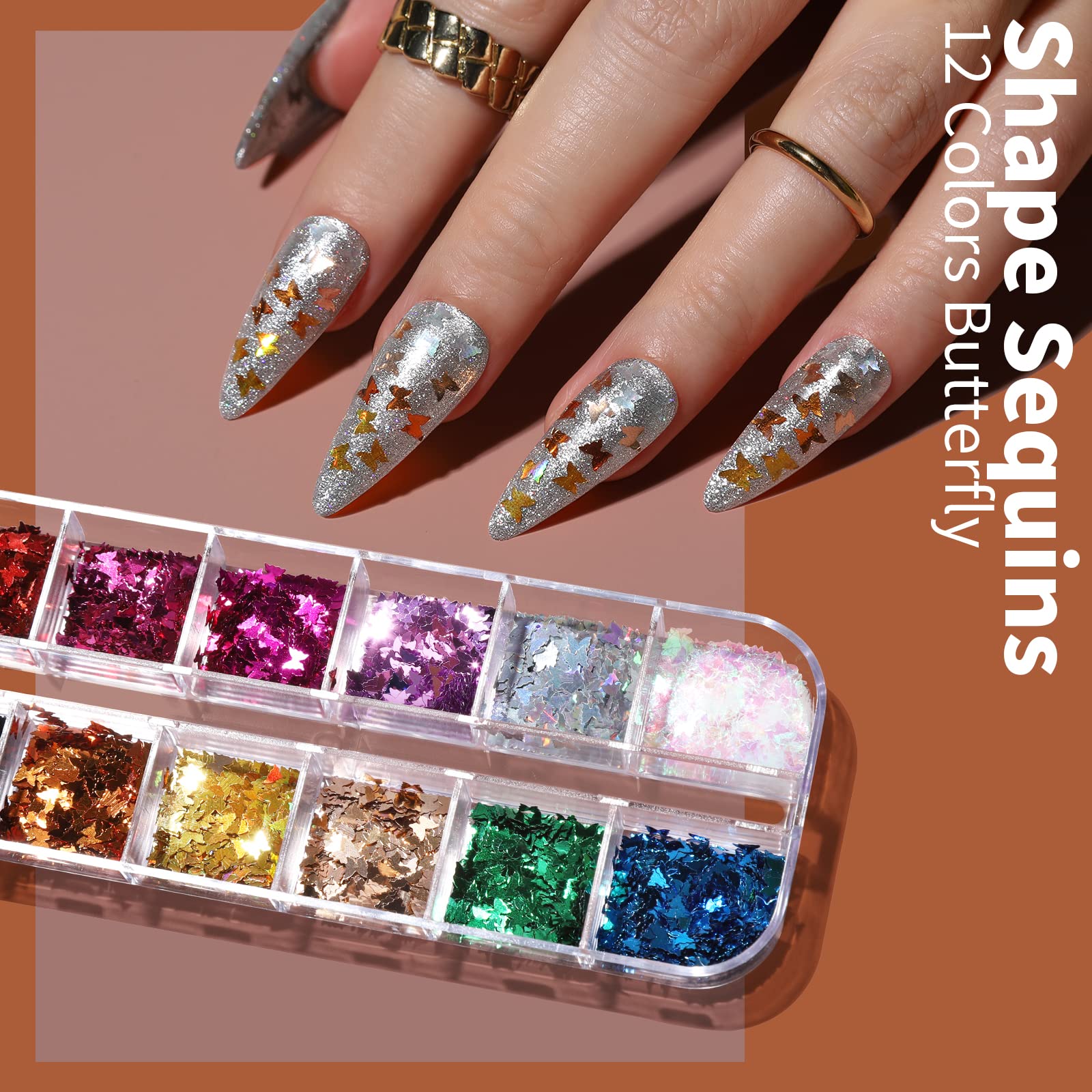 FANDAMEI lentejuelas de mariposa brillantes para uñas.