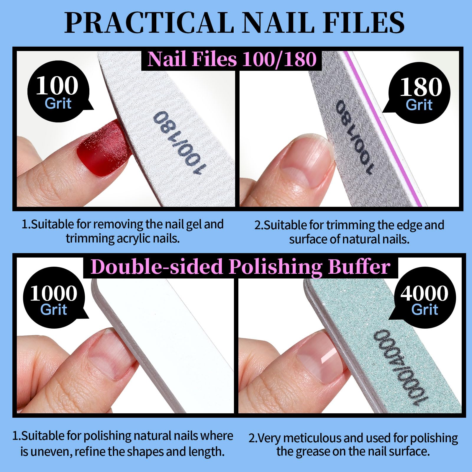 Limas 100/180 para dar forma y eliminar gel o esmalte con precisión.
