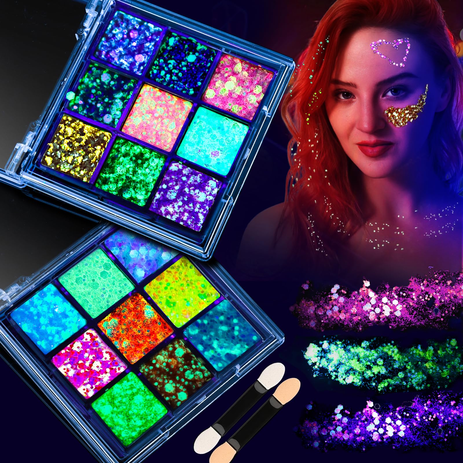 Fandamei paleta neón brillos 18 tonos para fiestas y raves