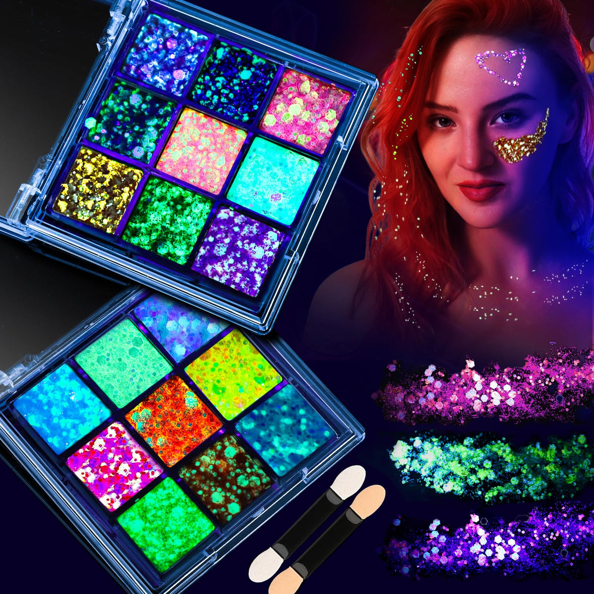 Fandamei paleta neón brillos 18 tonos para fiestas y raves