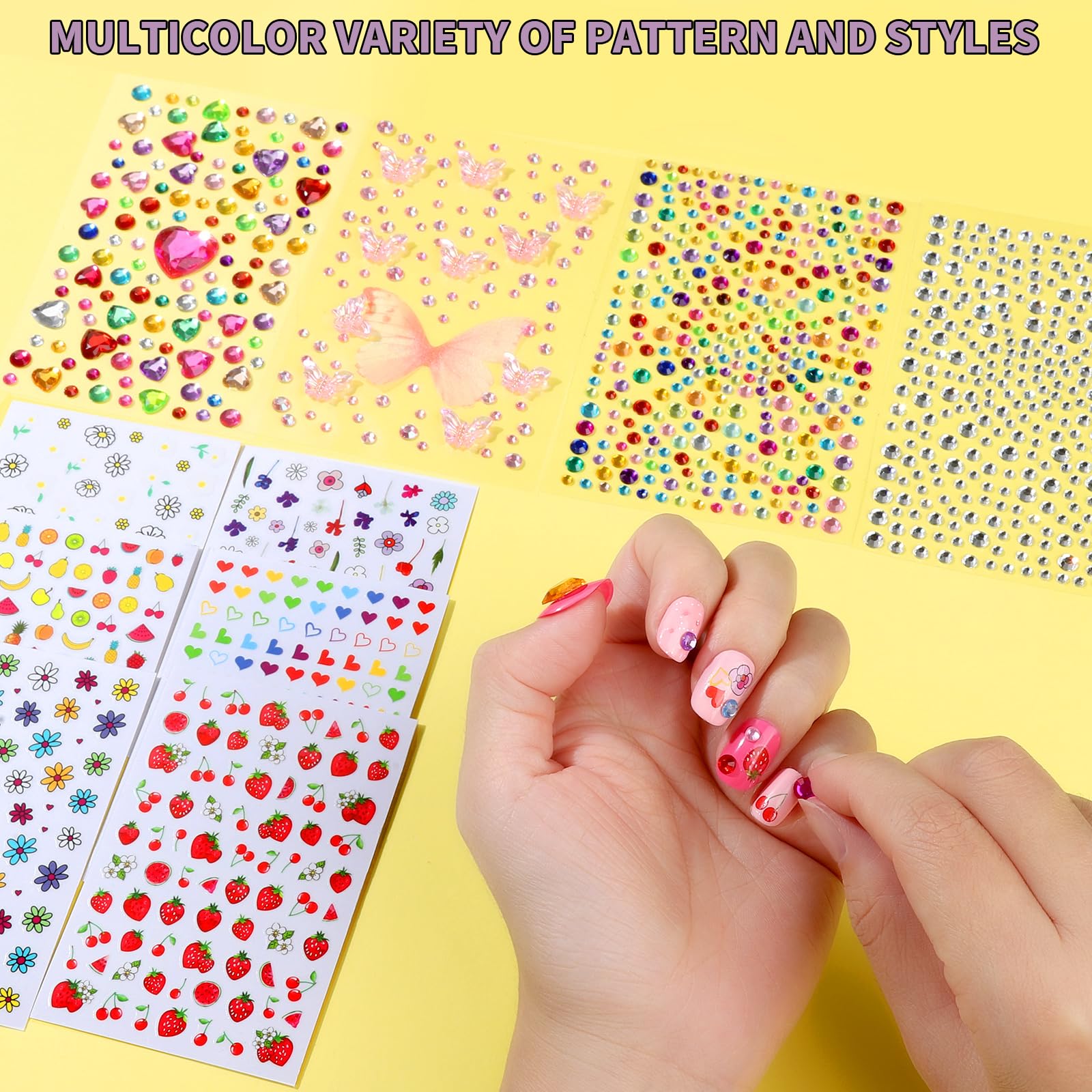 Pegatinas de uñas Fandamei con corazones y flores para diseños simples.