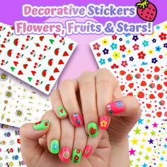 Pegatinas de uñas FANDAMEI para niñas, flores y estrellas.
