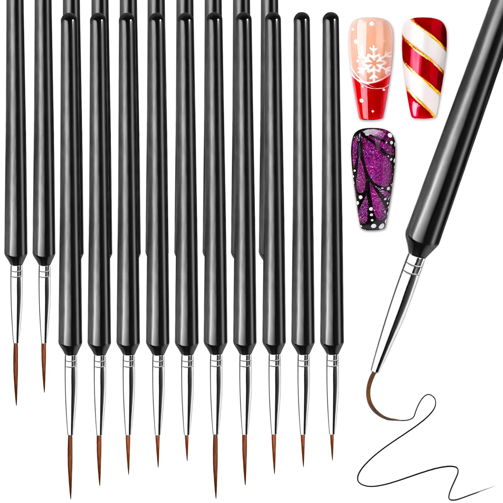 Pinceles delineadores Fandamei de 7 mm para trazos finos en uñas.