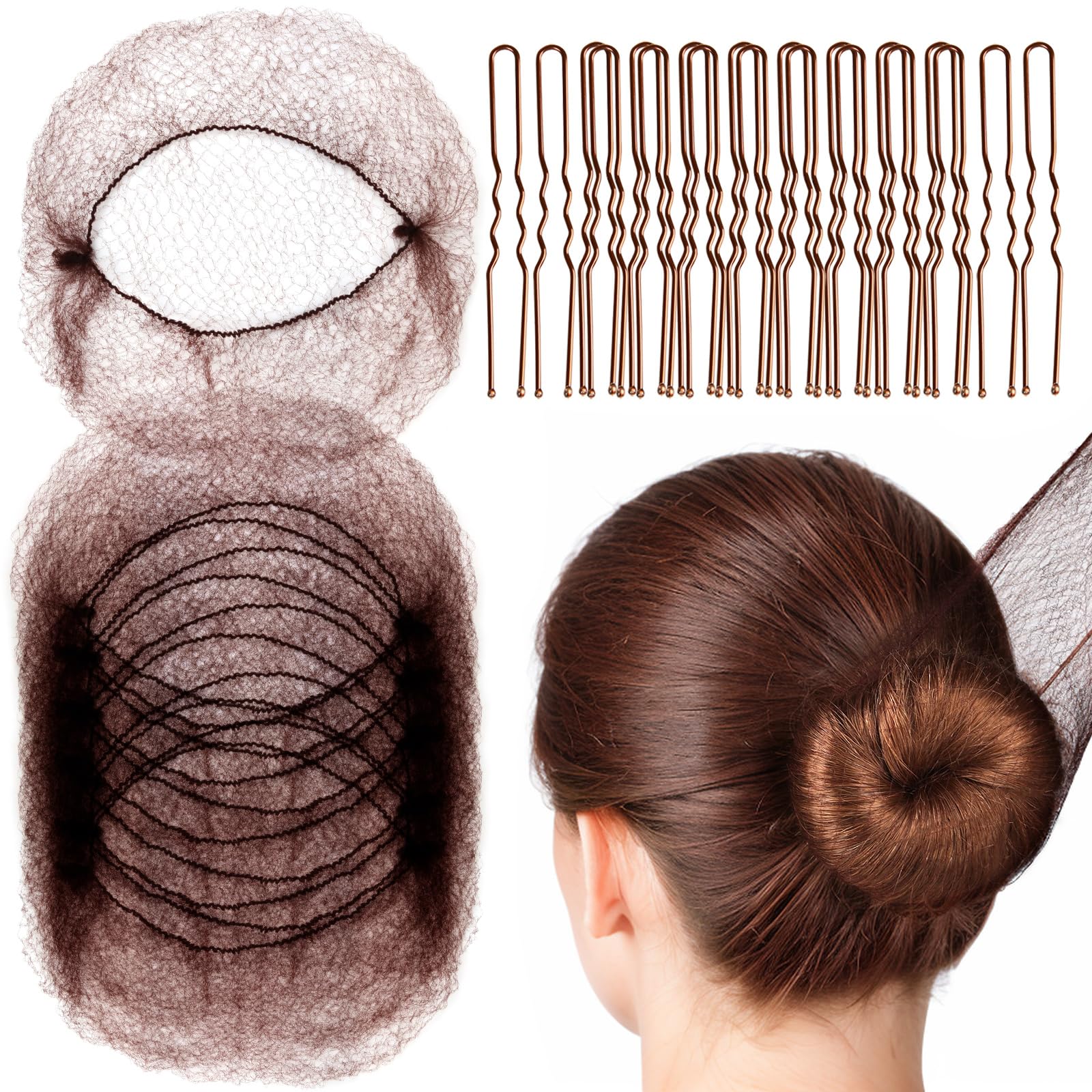 Fandamei redes invisibles para cabello marrón de 20 pulgadas, soporte cómodo para moños