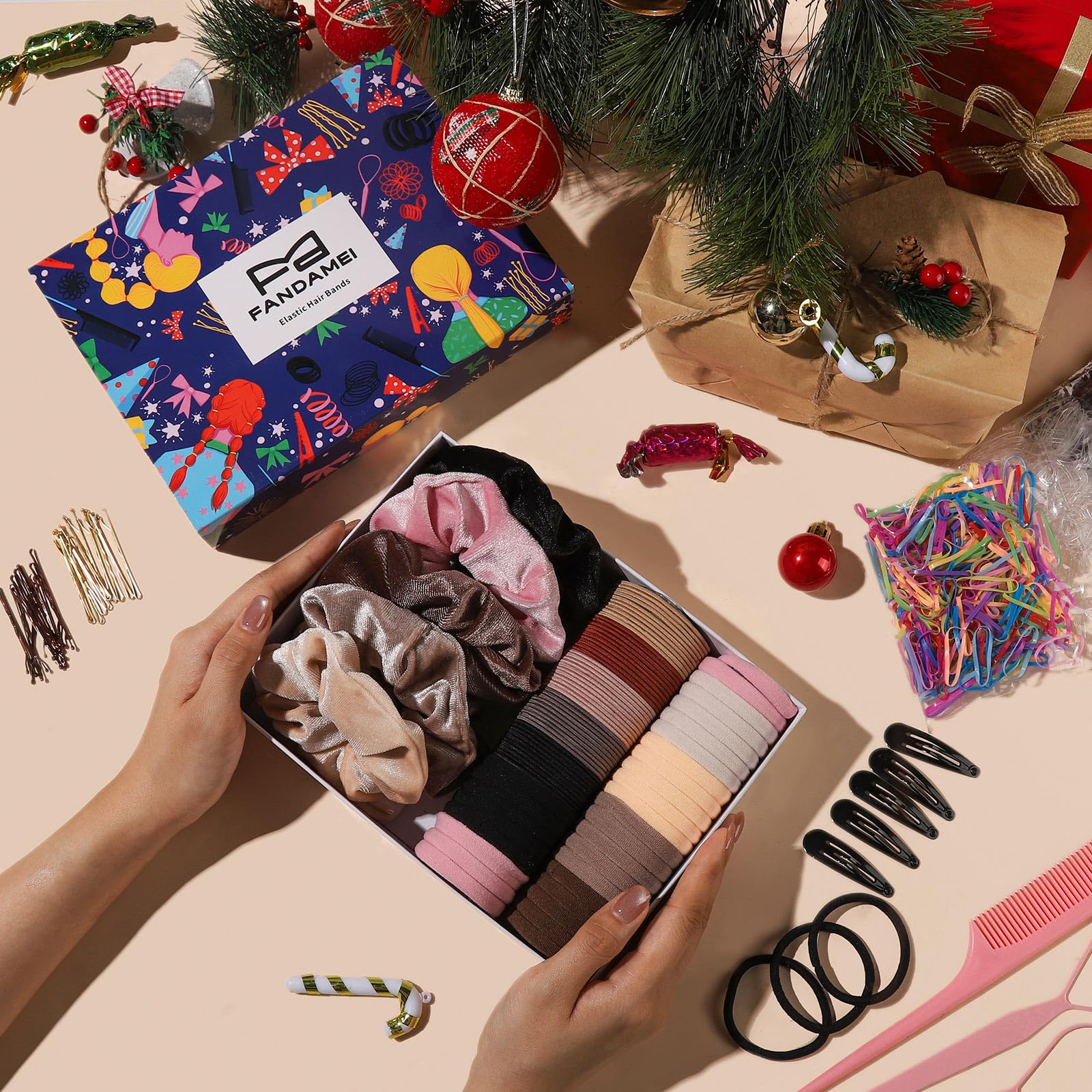 Fandamei scrunchies terciopelo tonos neutros, tacto suave.