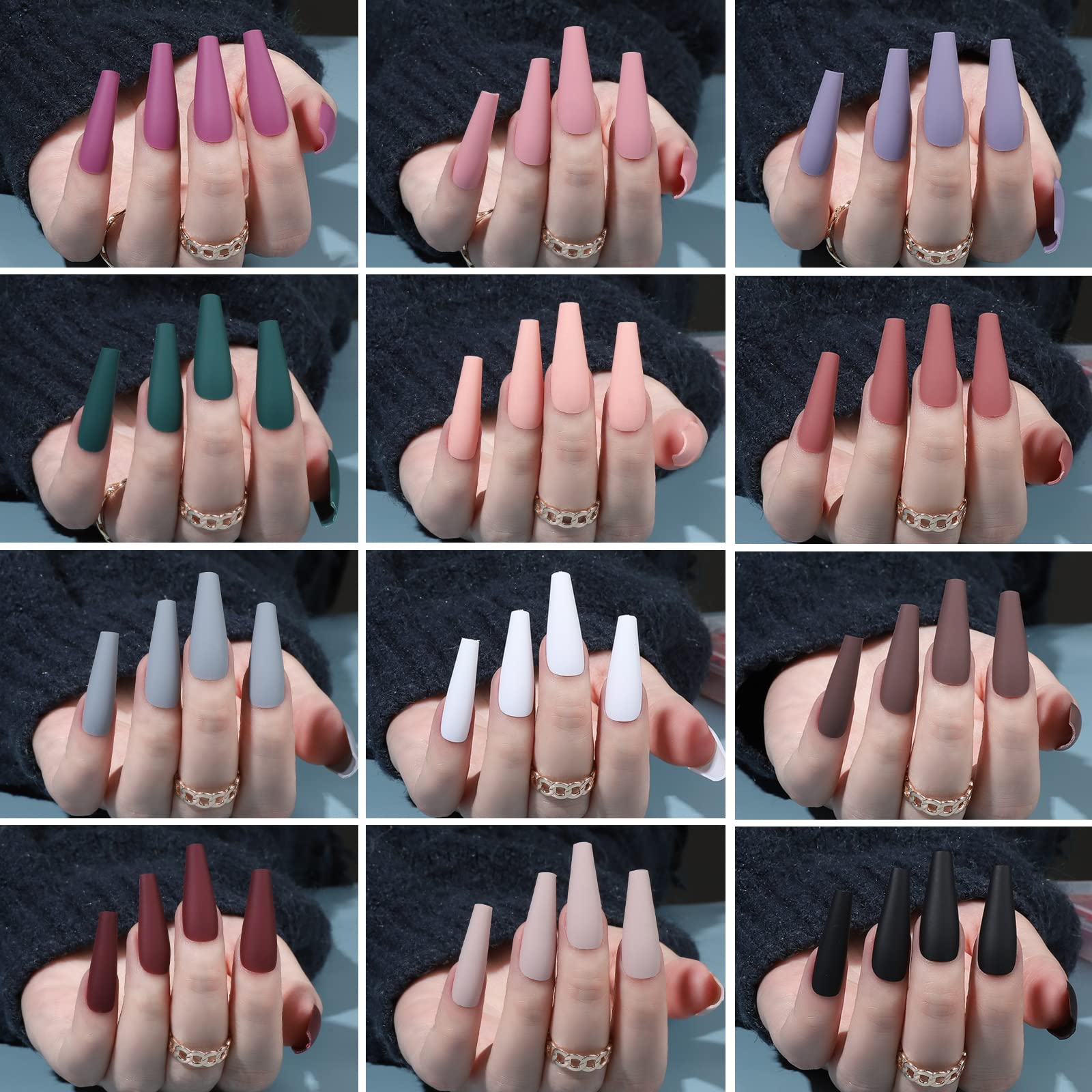 Fandamei set de 240 piezas, uñas largas y 12 colores.