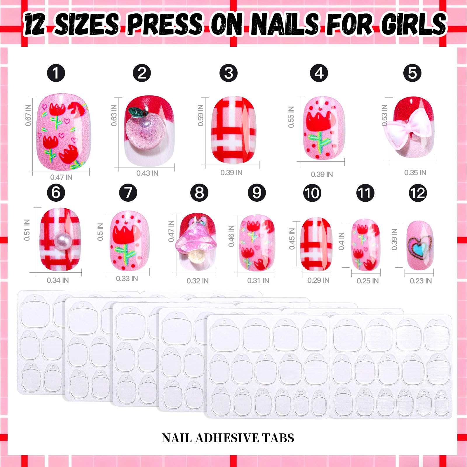 Tallas 12 para uñas de niñas, ajuste cómodo y seguro.