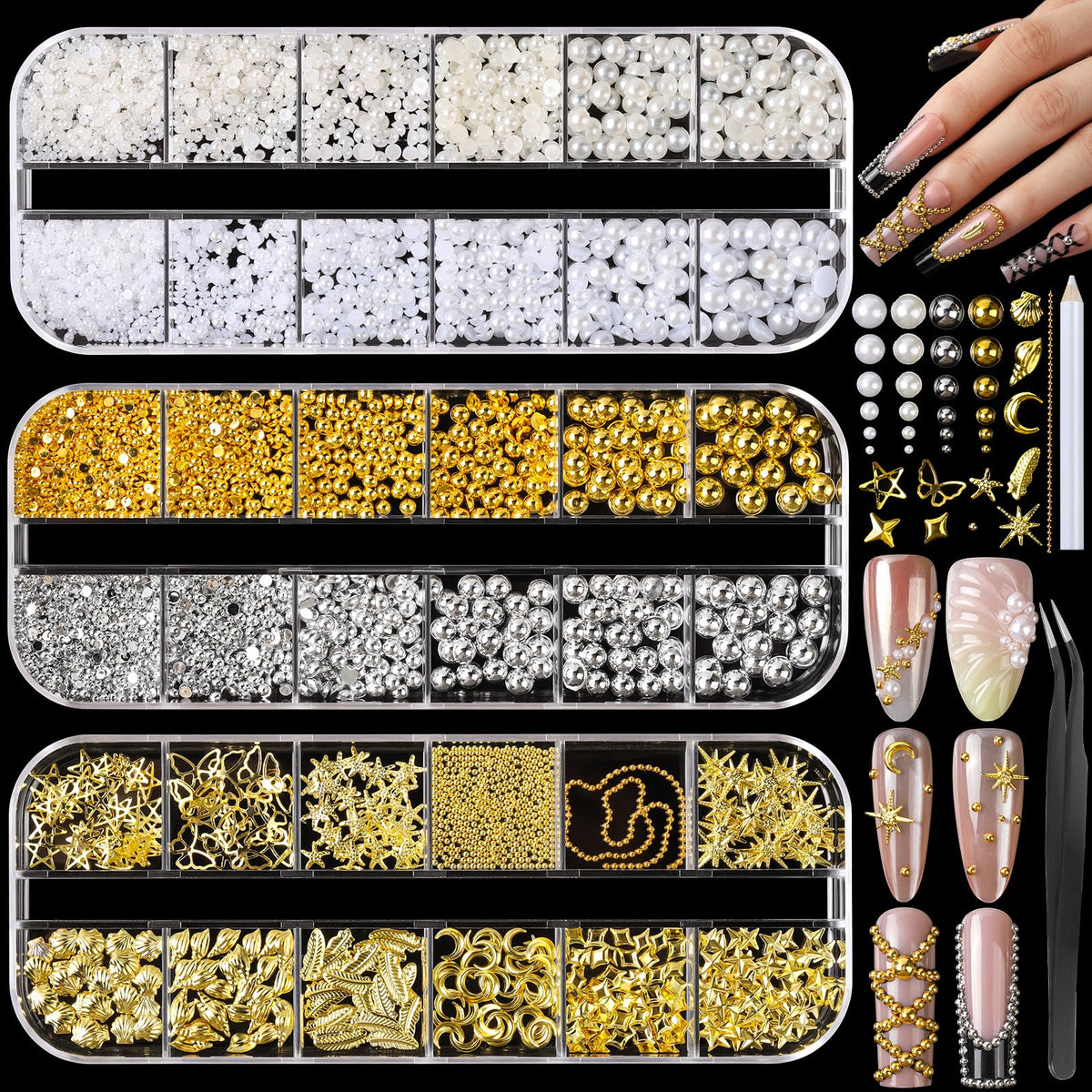 Gemas 3D en forma de estrella de FANDAMEI para uñas, efecto llamativo y duradero.
