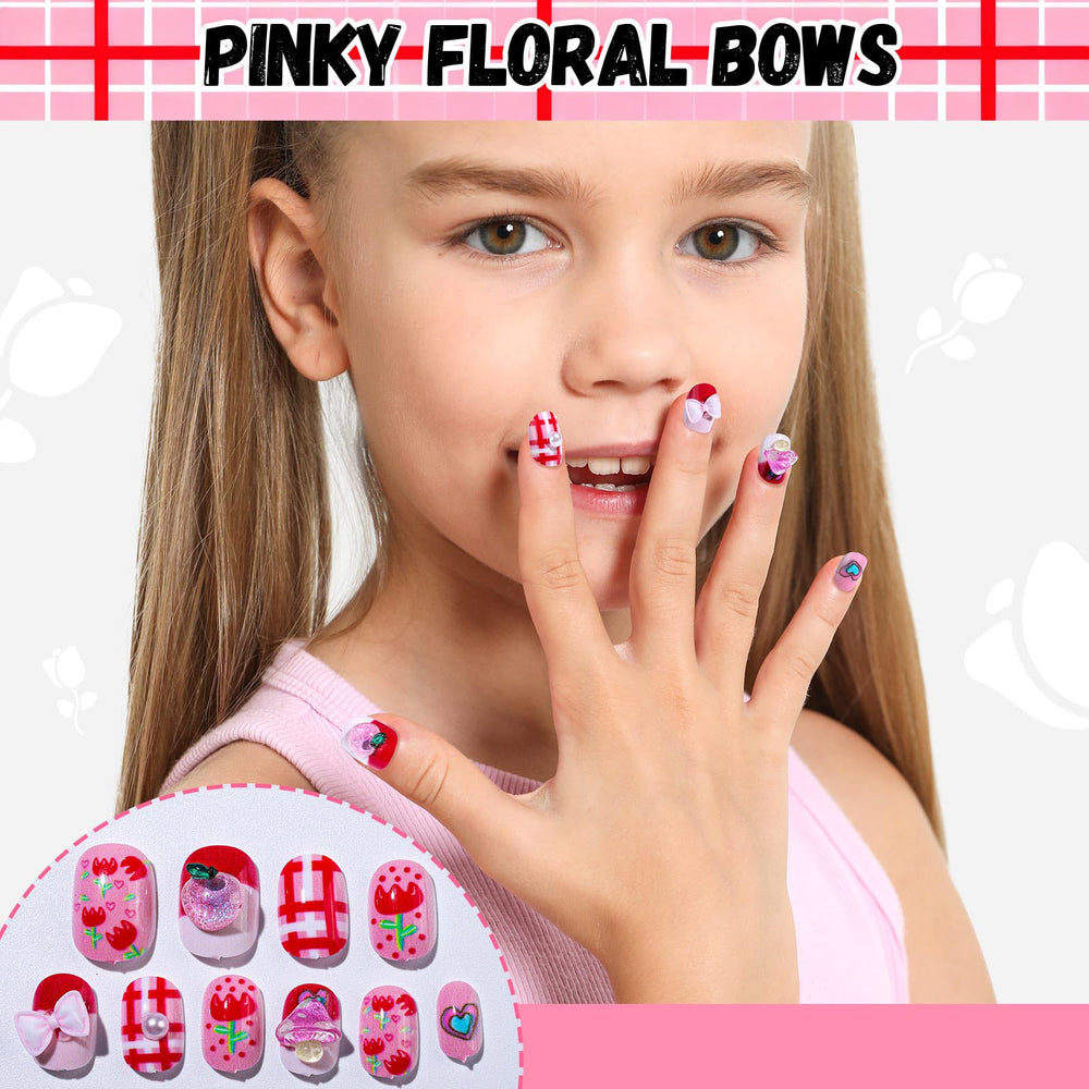 Uñas Fandamei para niñas con diseños coloridos y brillo divertido.
