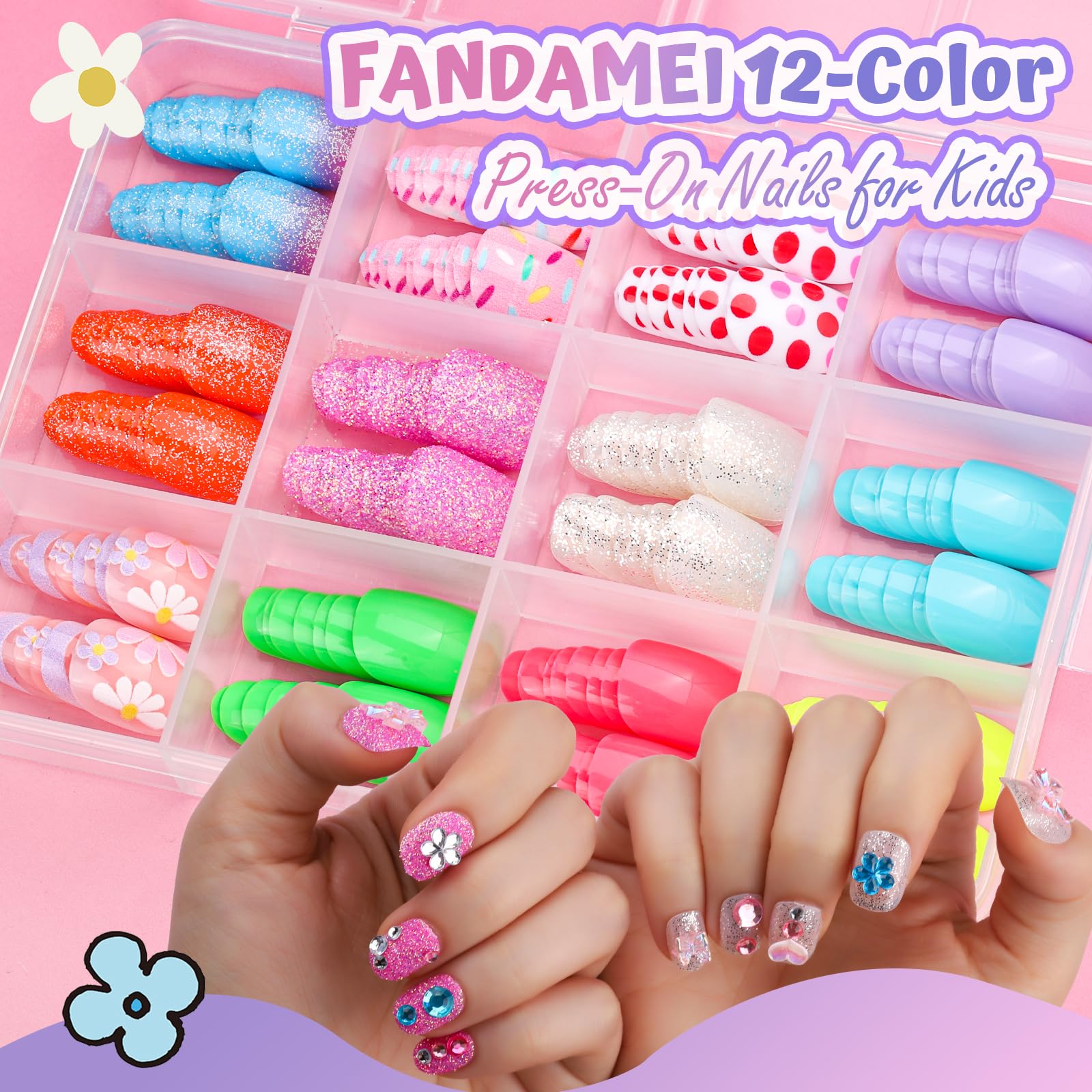 Uñas FANDAMEI para niñas con francesa floral, detalle delicado.