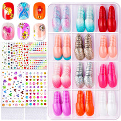 Fandamei uñas postizas para niñas con 12 estilos brillantes para juego diario.