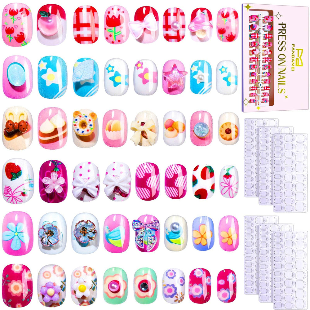 Uñas postizas Fandamei para niñas con 6 estilos brillantes para juego diario.