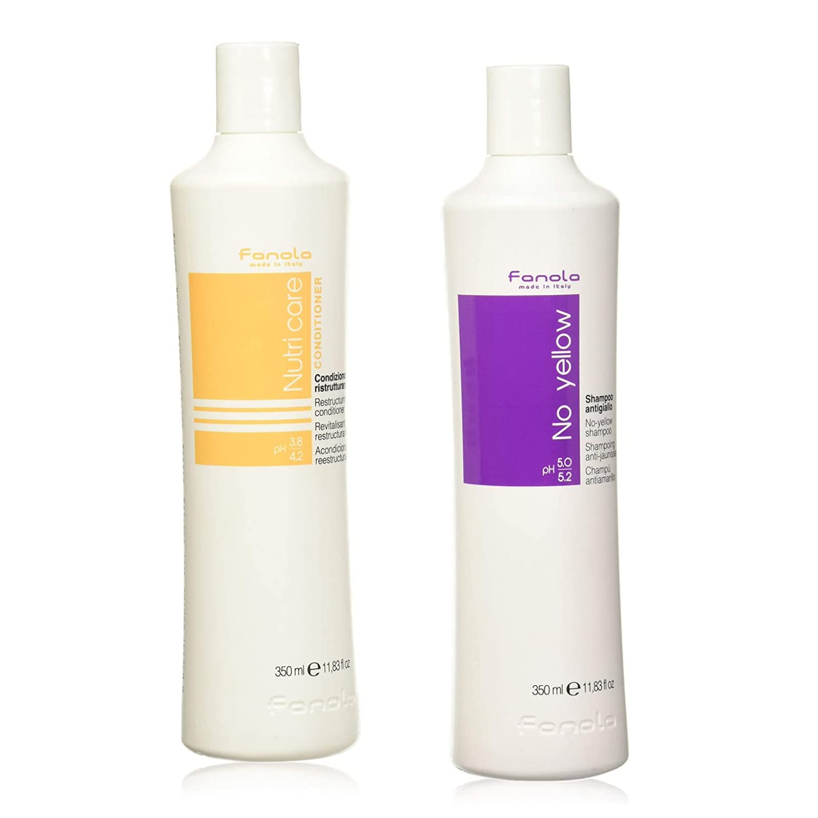 Fanola champú antiamarillo violeta neutraliza tonos amarillos en rubios y plateados.