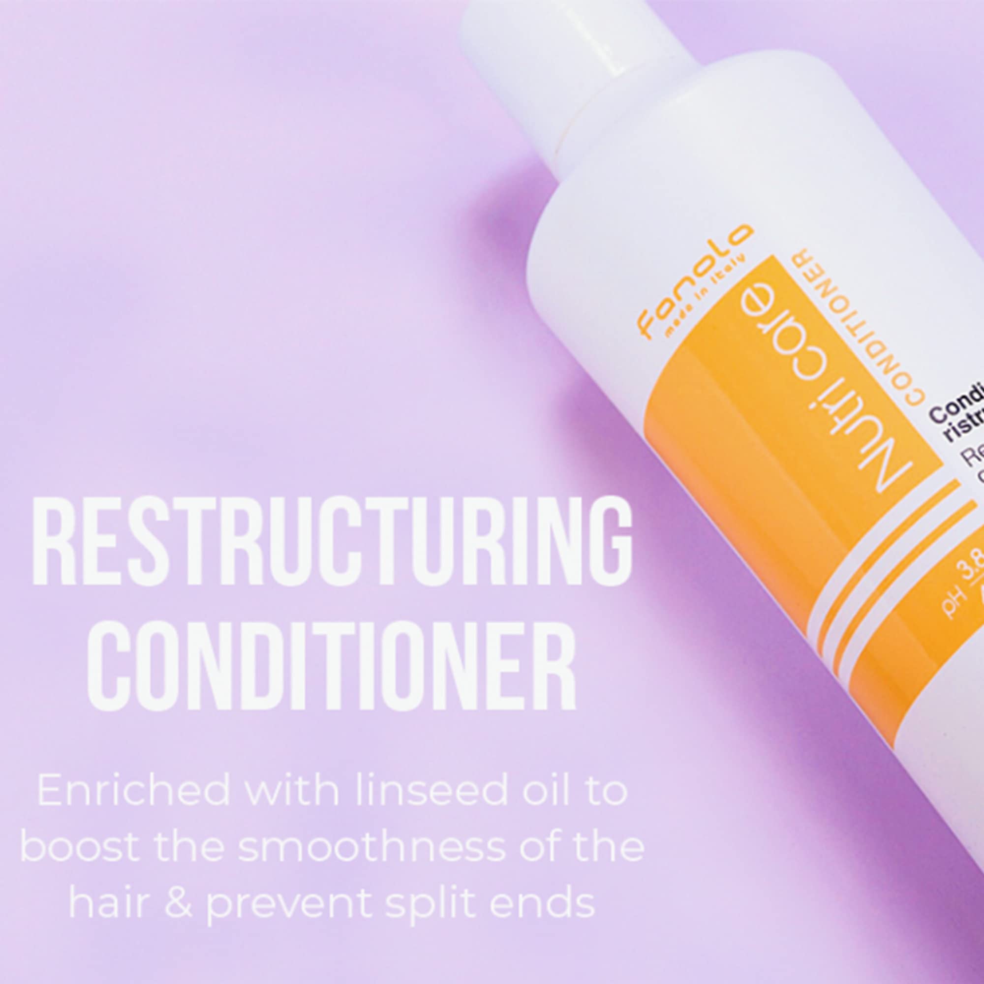 Fanola contiene linaza y proteínas de seda para cabello más suave y brillante.