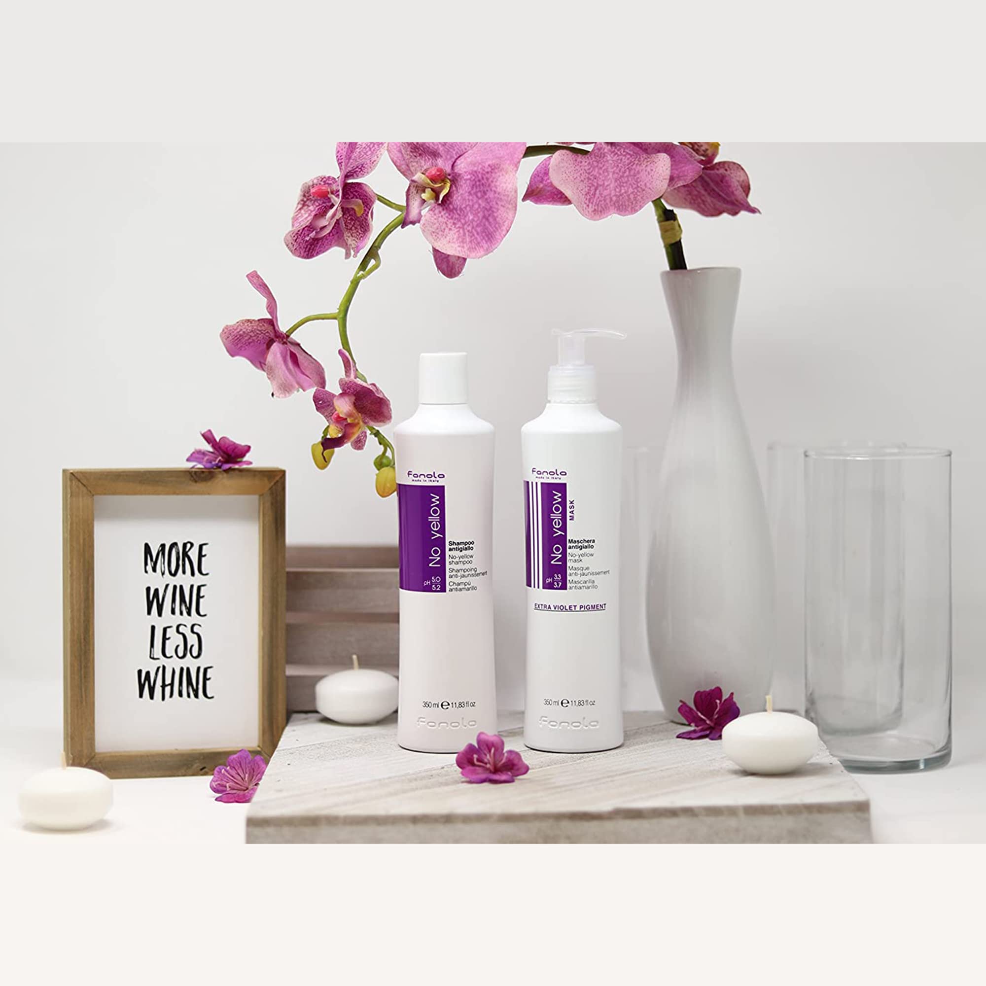 Fanola No Yellow Shampoing — pigments violets pour blond froid.