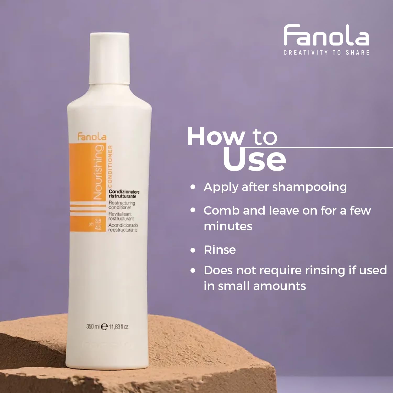 Fanola Acondicionador de Reconstrucción, ingredientes Argán y Linaza, nutrición para mayor elasticidad.