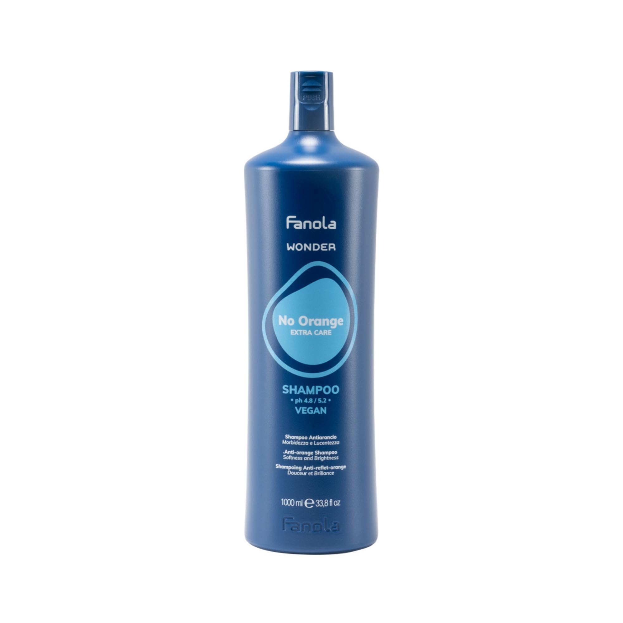 Fanola Wonder No Orange Blue Shampoo – bouteille: tonifie et neutralise les teintes orange sur cheveux colorés.