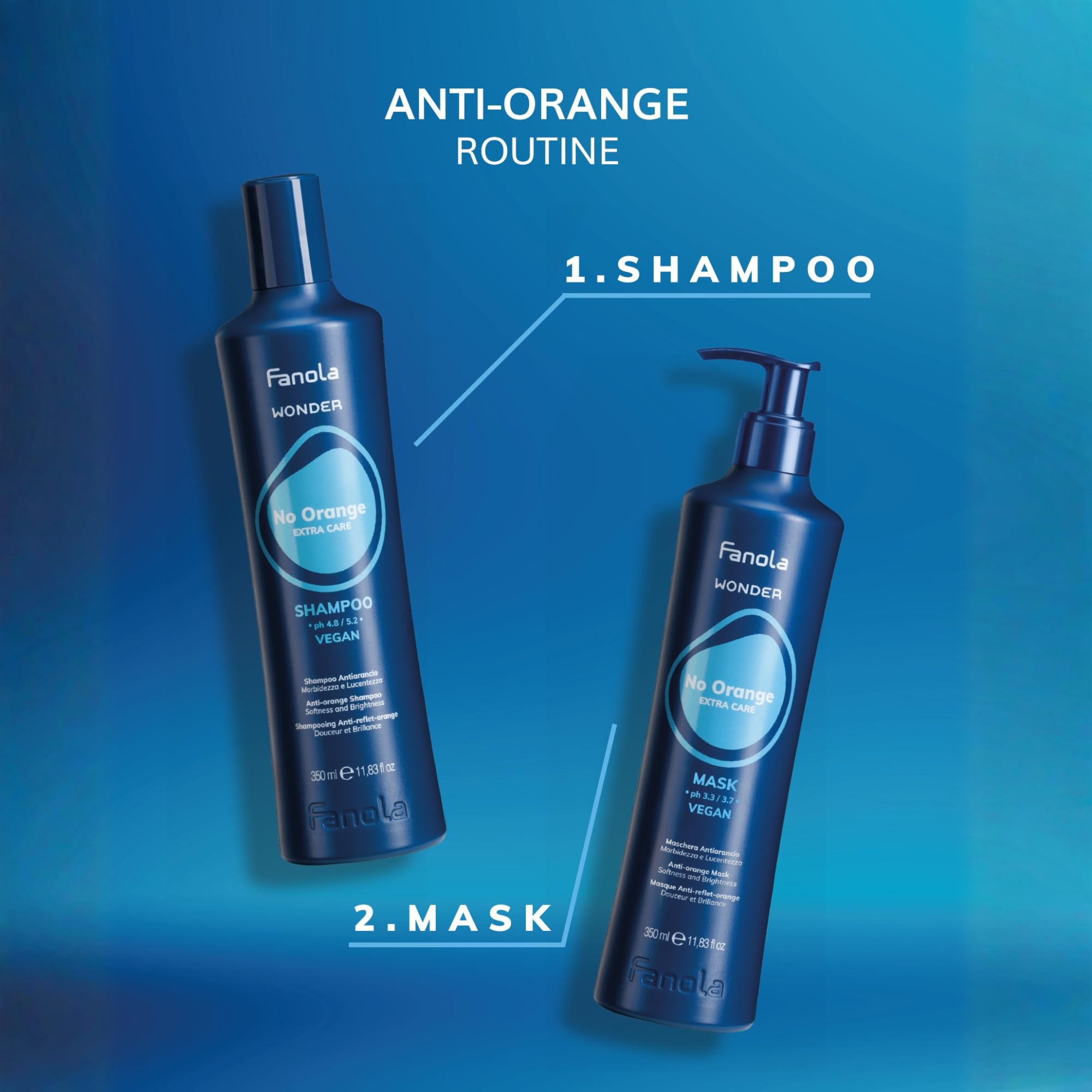 Fanola Wonder No Orange Blue Shampoo – gants jetables: manipulation propre et sûre.