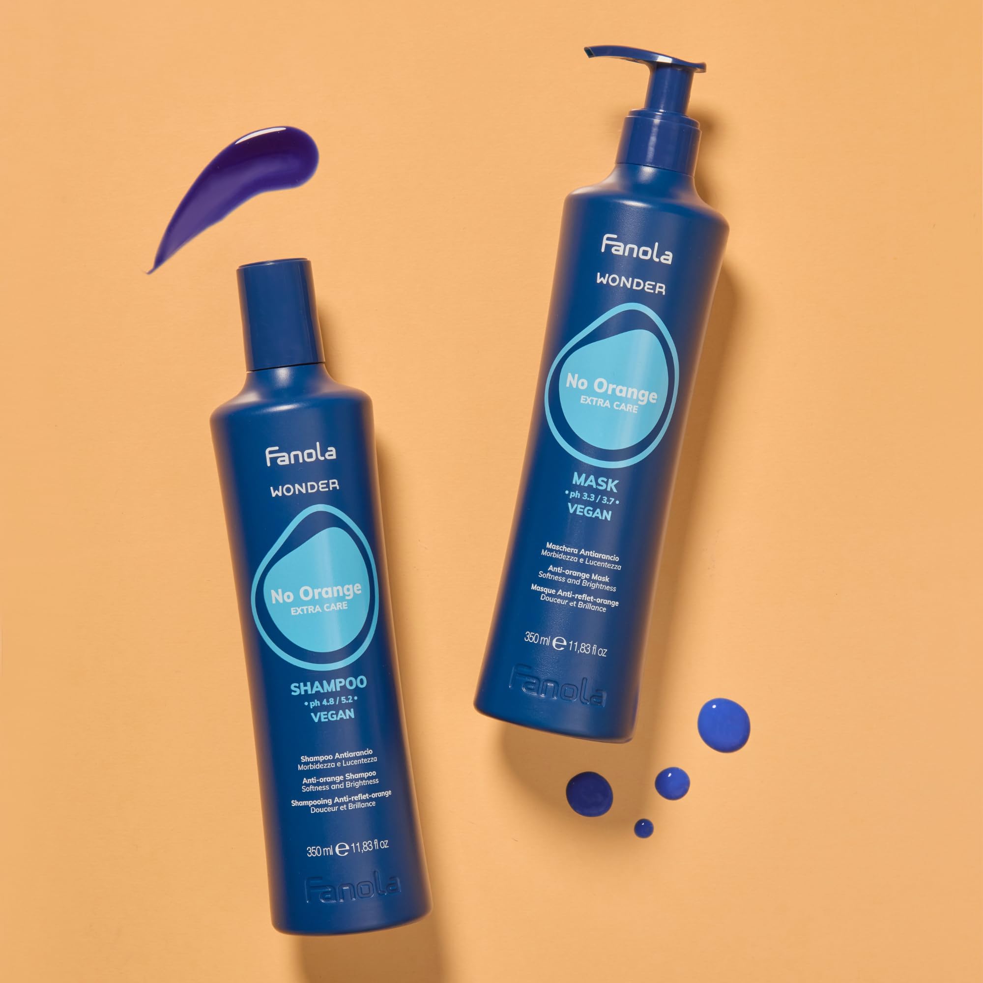 Fanola Wonder No Orange Blue Shampoo – temps d’action: choisissez l’intensité désirée pour un ton plus frais.