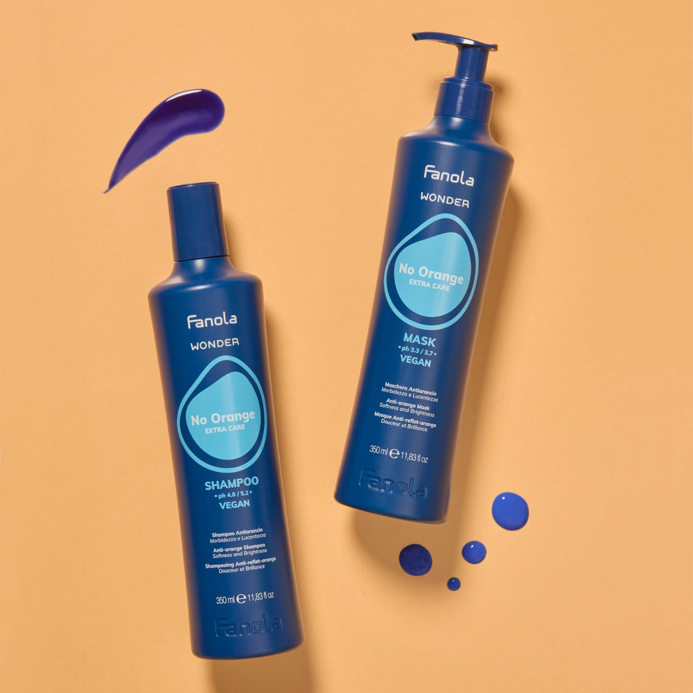 Fanola Wonder No Orange Blue Shampoo – temps d’action: choisissez l’intensité désirée pour un ton plus frais.
