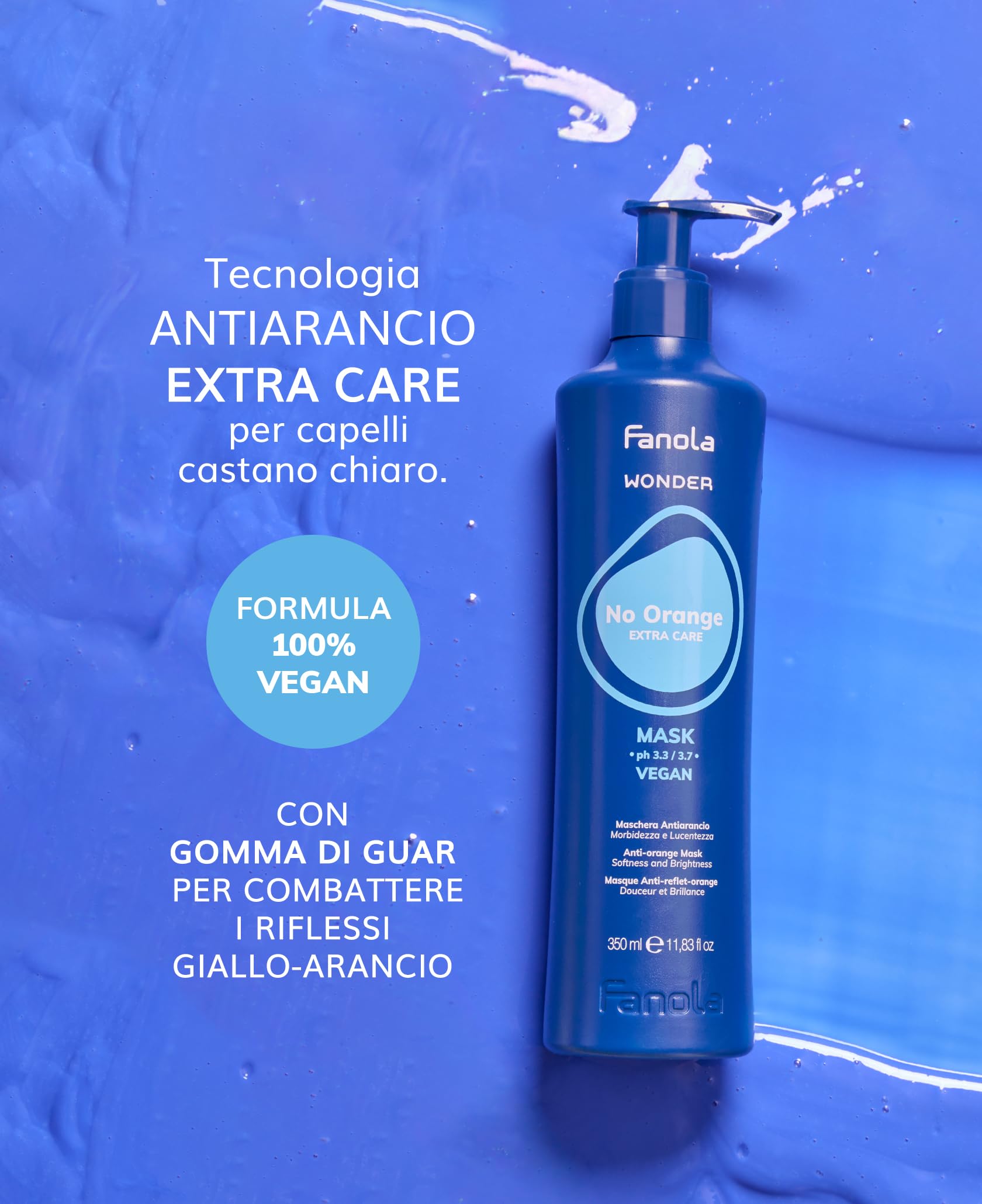 Fanola Wonder No Orange: aplicación suave con guantes para reducir tonos naranjas.