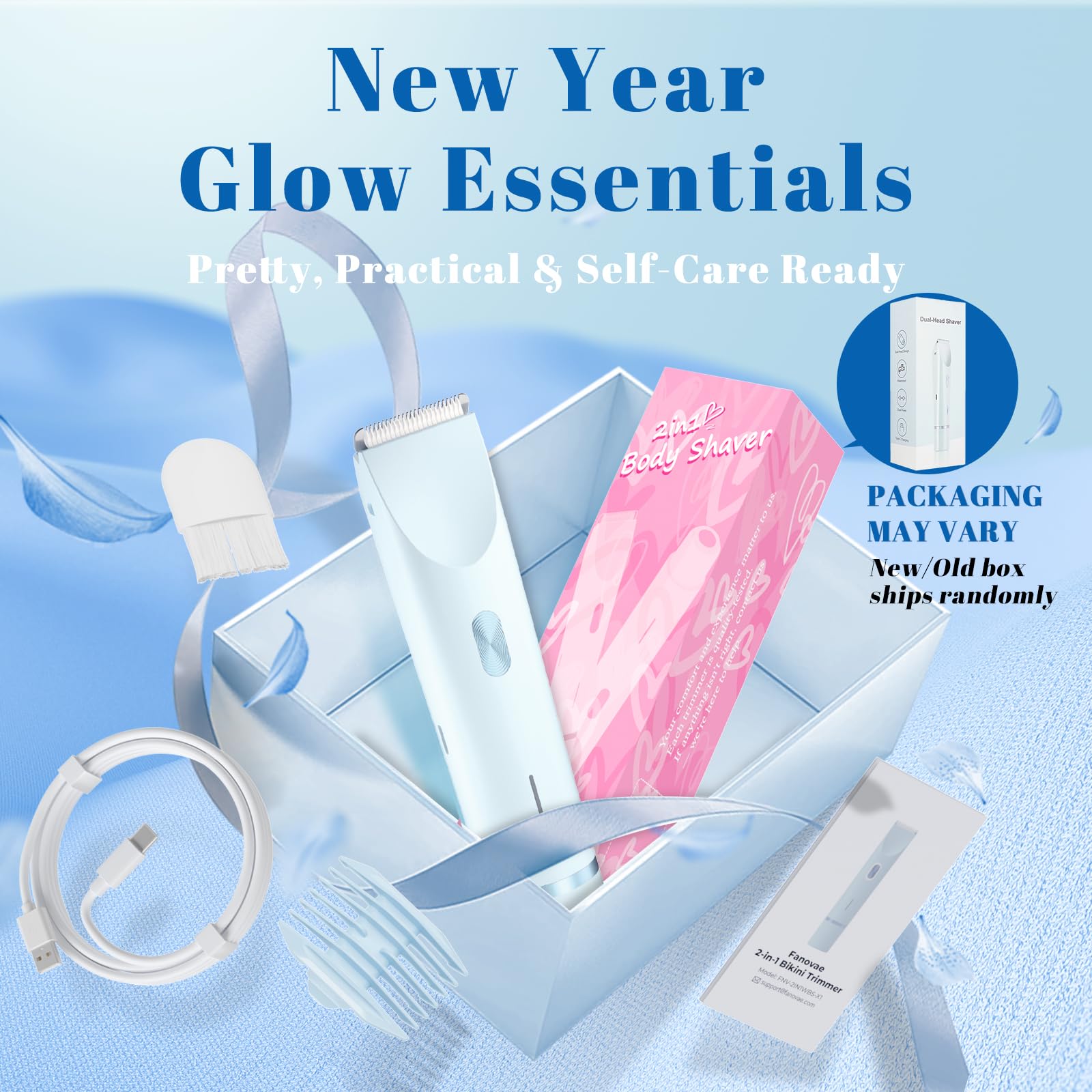 Fanovae Bikini Trimmer para uso en ducha con enjuague rápido.