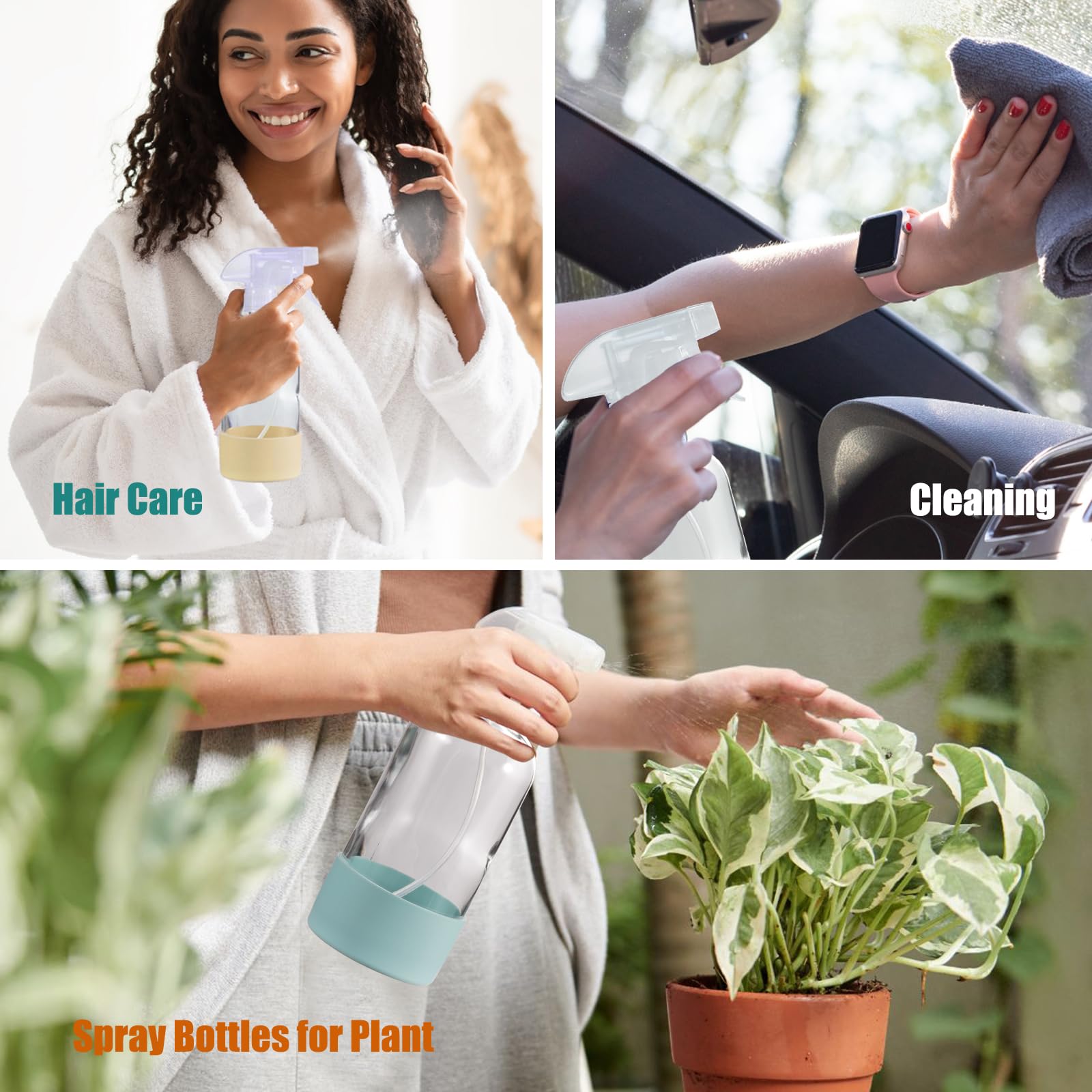 Uso versátil FANSTINOW para limpieza, plantas y cuidado del cabello.
