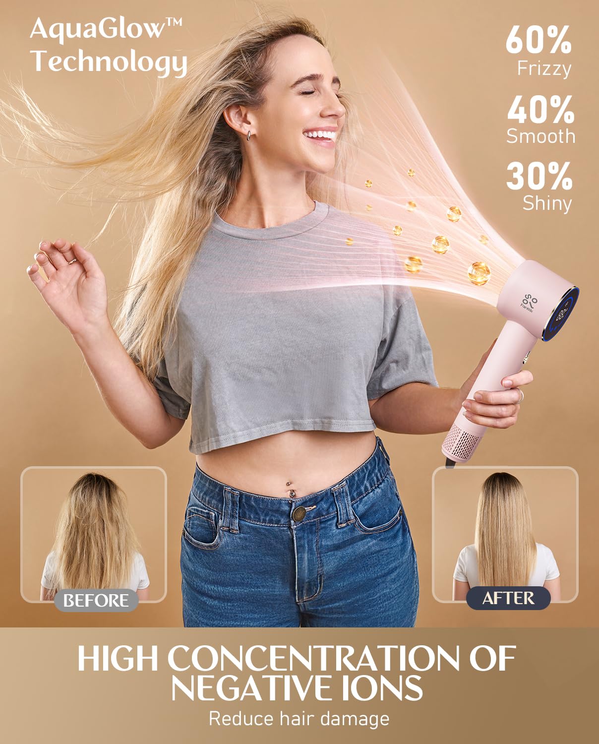 Fanttik Solo H10 Apex con AquaGlow, tecnología iónica para reducir el encrespamiento.