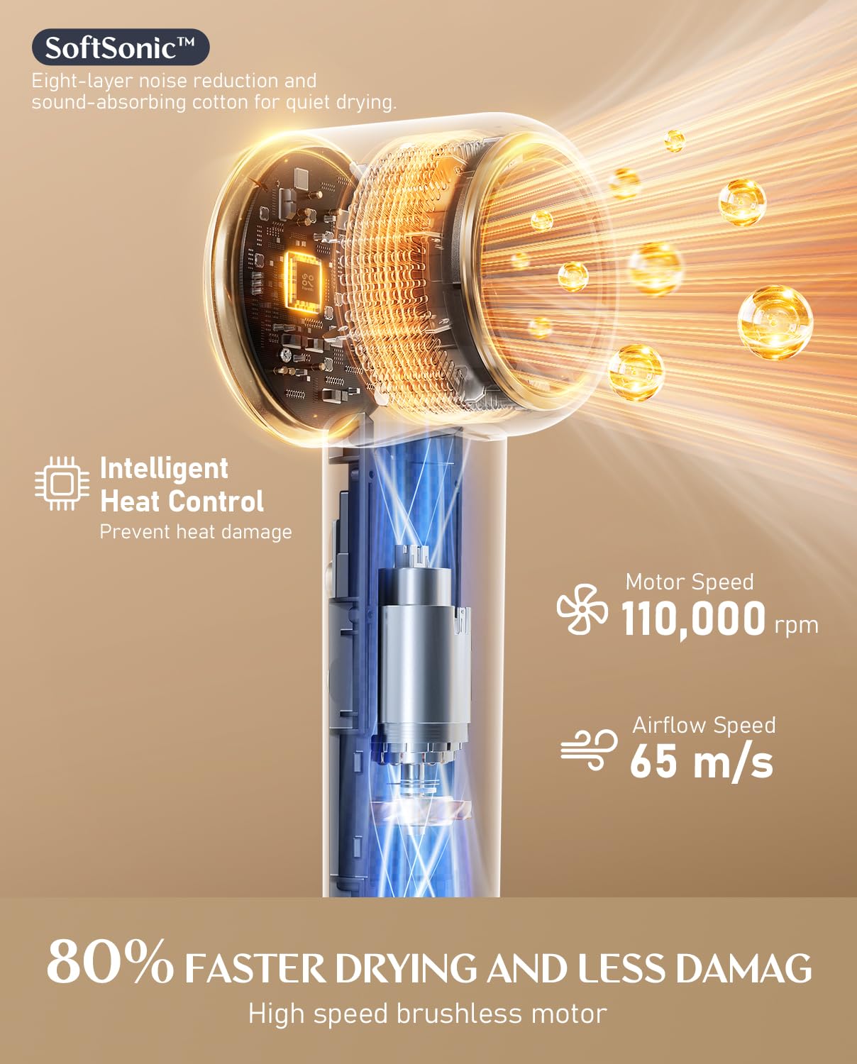 Fanttik Solo SonicDry H10 Apex flujo de aire de 65 m/s para cabello suave