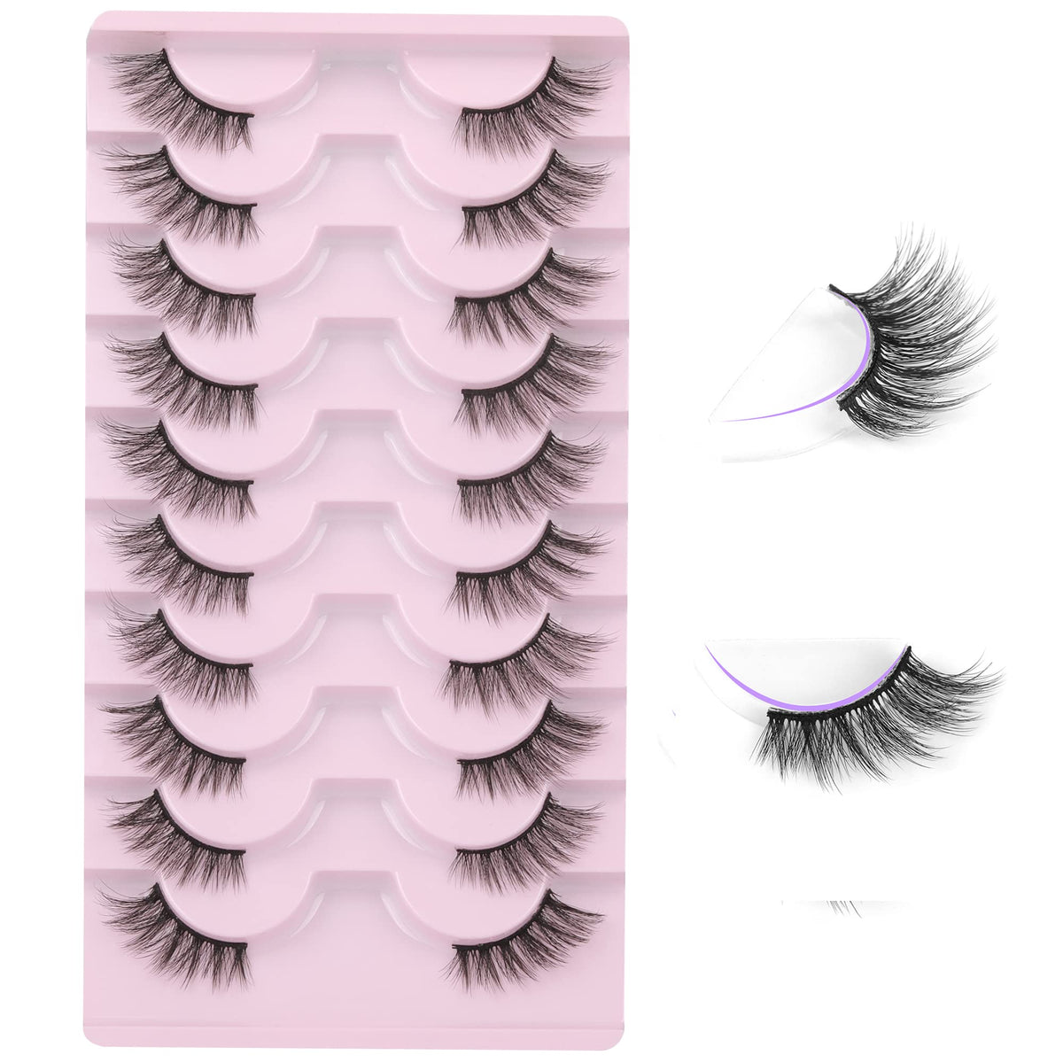 Pestañas FANXITON medias con aspecto natural y ondulado para maquillaje diario.