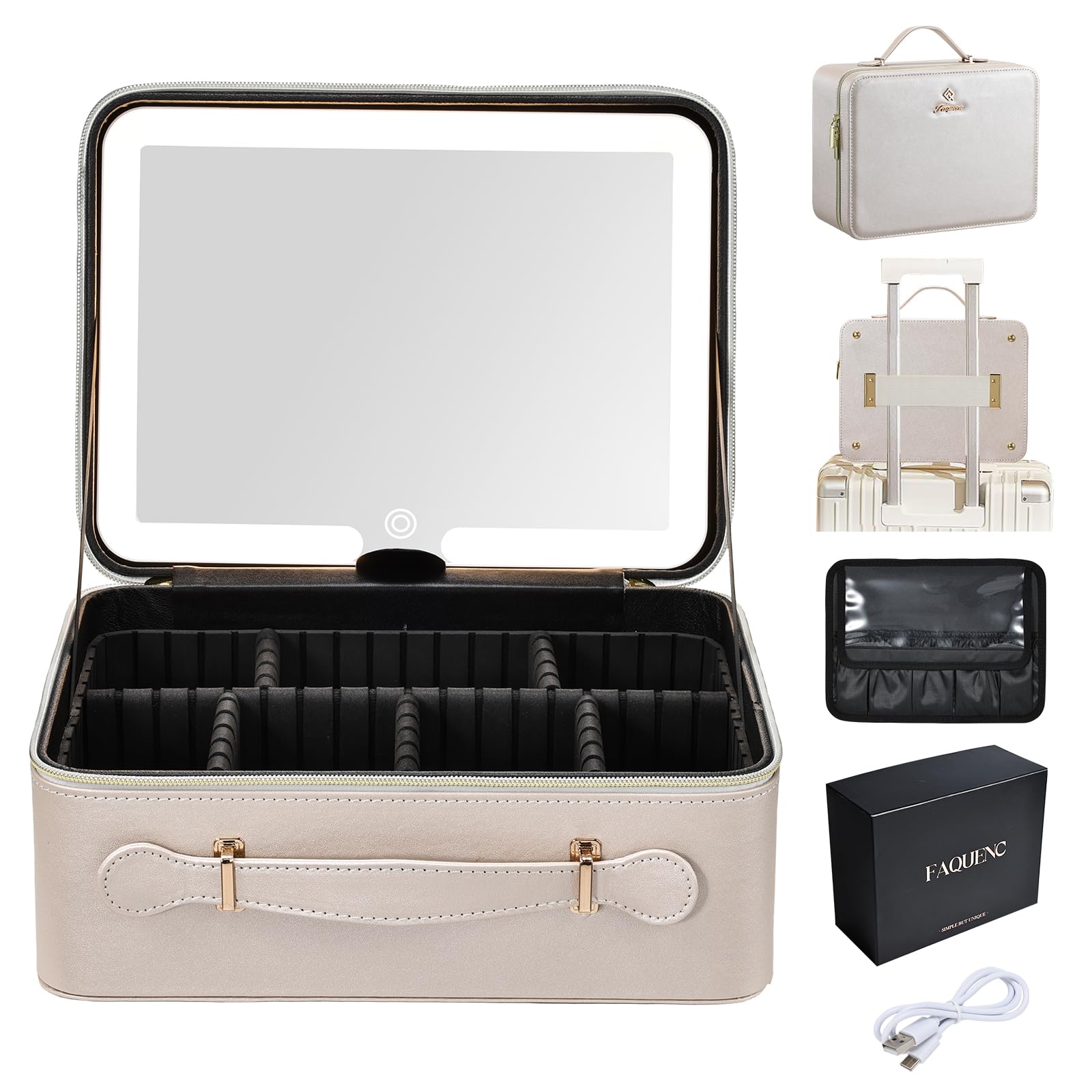 Faquenc maletín maquillaje con espejo iluminado para retoques en cualquier lugar