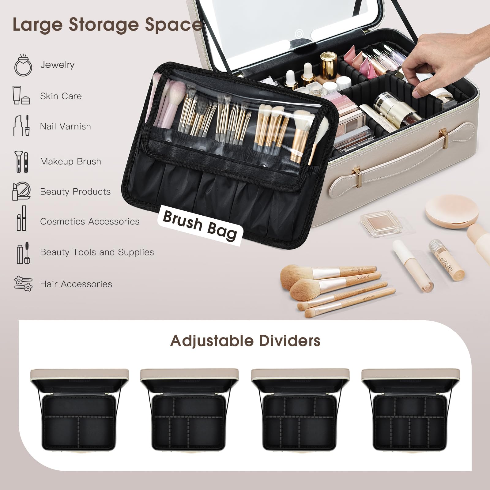 Faquenc maletín maquillaje organizador con brochas para transporte ordenado