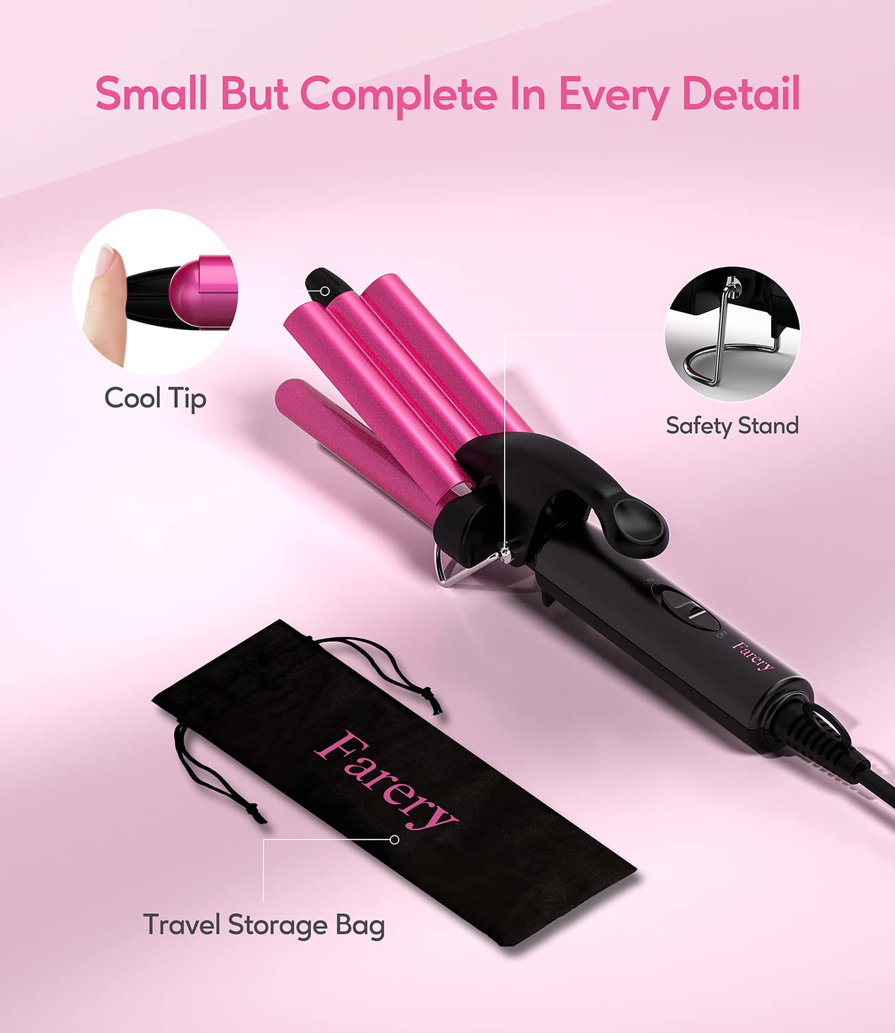 FARERY Mini Waver diseño compacto para viajar con facilidad.