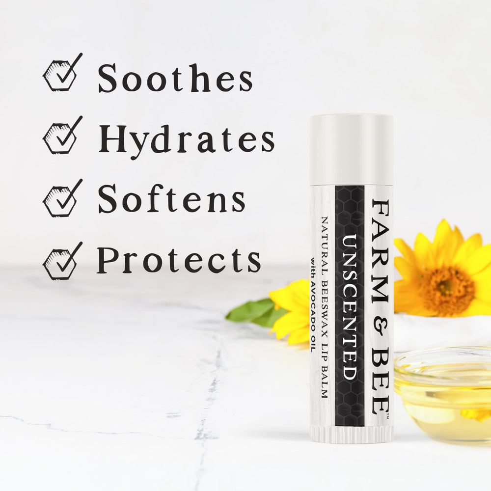 Farm & Bee pack de 4 bálsamos labiales, práctico para retoques durante el día.