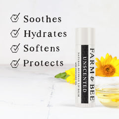 Farm & Bee pack de 4 bálsamos labiales, práctico para retoques durante el día.