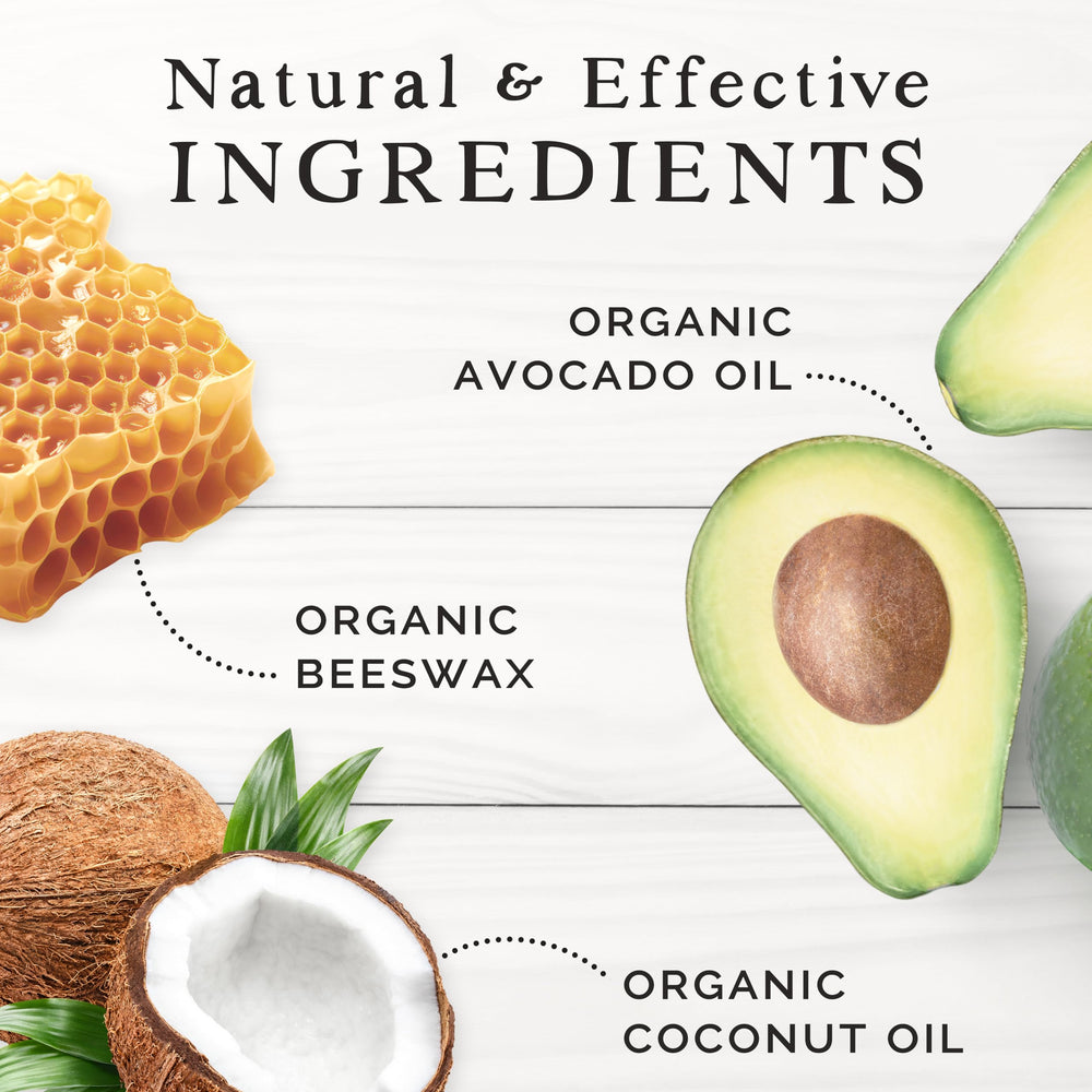 Farm & Bee bálsamo con aceites orgánicos de aguacate y coco para suavidad.