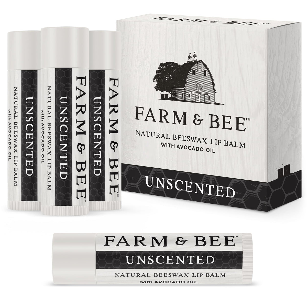 Farm & Bee bálsamo labial natural con cera de abejas para hidratación duradera.