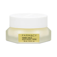 Farmacy Honey Halo bottle closeup showing ceramide moisturizer for deep hydration.