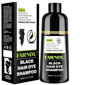 Farndu Shampoing Colorant Cheveux Noirs – Bouteille pour couverture rapide.