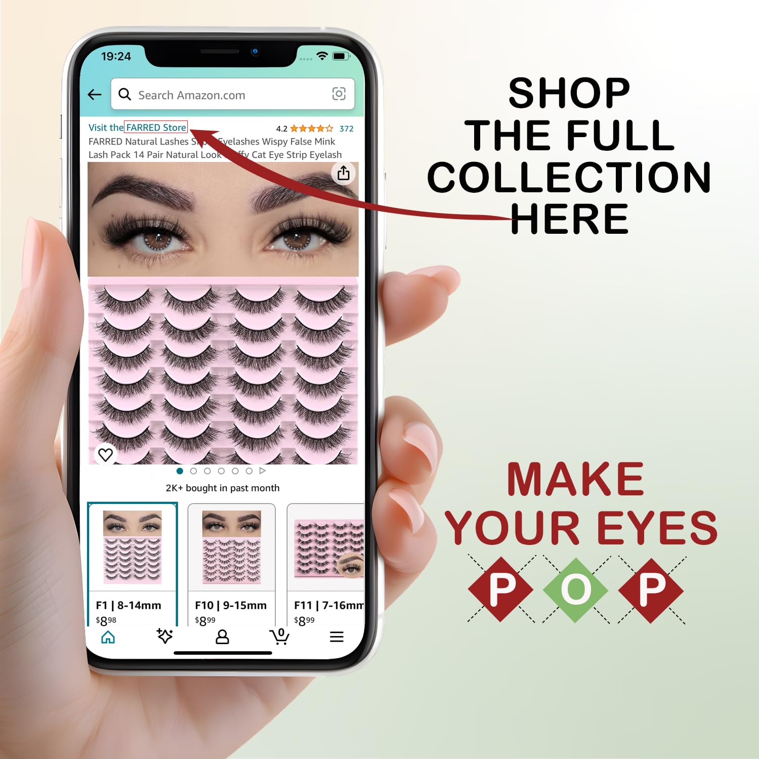 Farred cat eye lashes short natural 6: feather-light feel with durable cotton band.