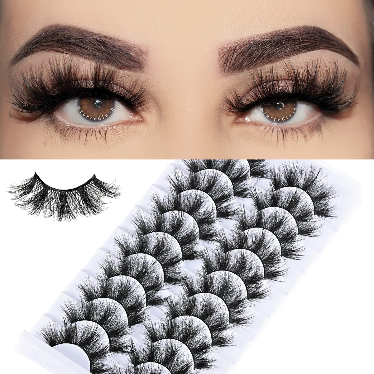 Las pestañas FARRED con efecto ojo de muñeca proporcionan una mirada suave y definida.